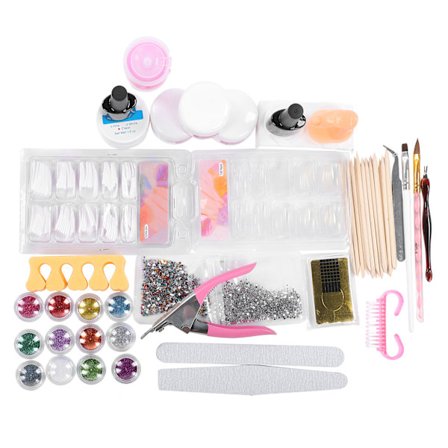 Akryl Nagel Kit Glitter Pulver Nagelkonst Verktyg Manikyr Set med Övningsnaglar och Filar
