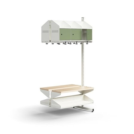 Garderobemodul ENTRY, påbygningssektion gulv, 6 metaldøre, 1800x900x600 mm, hvid/grøn