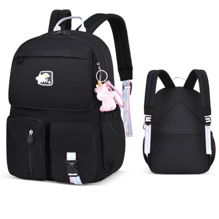 Lasten koululaukku, söpö esteettinen vedenpitävä reppu, musta L