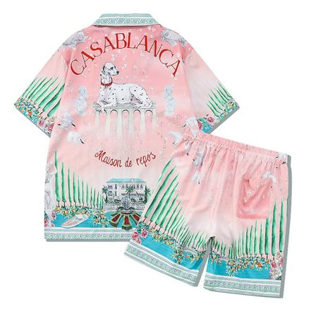 Färgglada Stripe Mountain Stadium Print Casablanca Tennis Club Shorts Skjorta Set Sommar Män Kvinnor Hip Hop Hawaii Beach Suit