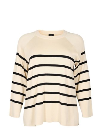 Mcherry, L/S, Stripe Pullover Pullover Creme Zizzi*Betinget Tilbud