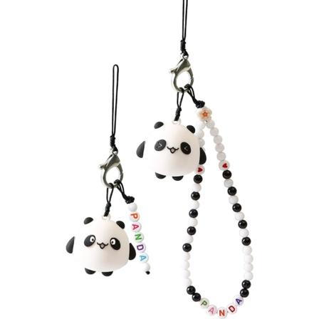 IC 2 kpl puhelinnauha Kädenhihna Anti-kadonnut riipus Panda-piirretty avaimenperä Kawaii Akryylihelmi Lanyard pojille Tytöille Musta