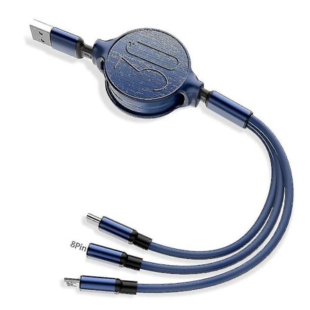 3-in-1 sisäänvedettävä Micro USB Type-C 3A pikalatauskaapeli iPhone Androidille