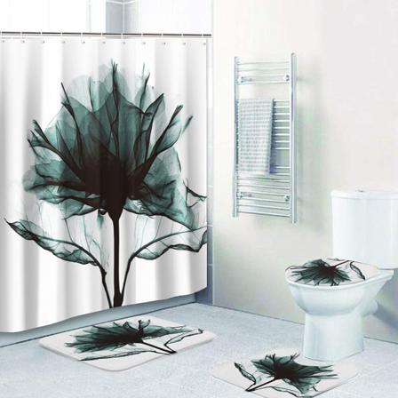 Print Blomstertryck Dekor Badmattor Med Matta Duschdraperi Set