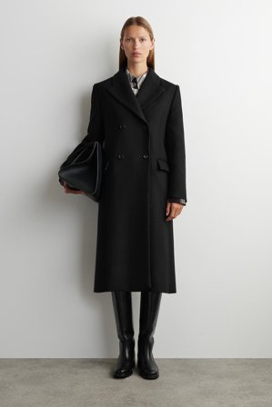 COS Femme Manteau Tailleur Long Et Croisé En Laine in Noir