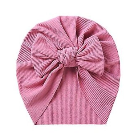 Turbanhatt med rosett för spädbarn, nyfödda, superstretchig, hudvänlig, fotorekvisita, hög kvalitet (ljusa rosa)