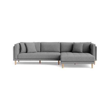 Cali chaiselong sofa, højrevendt, Hygge Lysegrå, dobbelt chaiselong, 4 pyntepuder, 295x170x76cm - Sofa, chaiselong