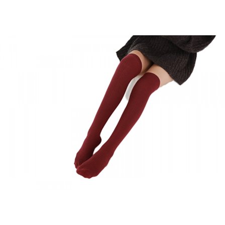 Dame Kabelstrikkede Lårhøje Strømper Ekstra Lange Vinterstrømper Over Knæet Benvarmere Røde