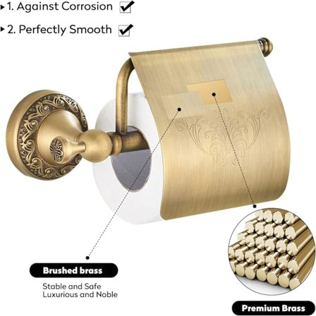 Antik toiletpapirholder, retro vægmonteret toiletpapir, messing toiletpapirholder til badeværelse og køkken