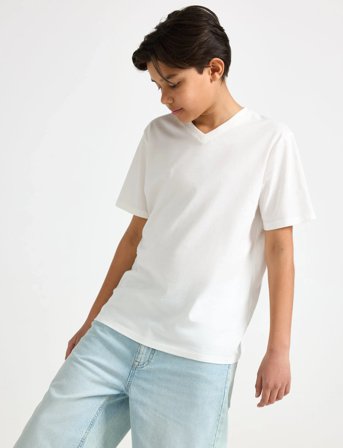 Lindex T Shirt V Neck - White - 128