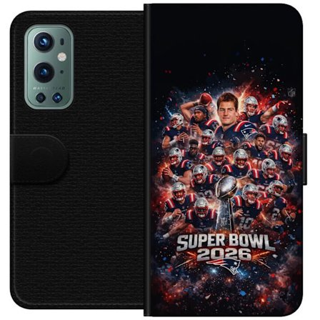 Kompatibel Tegnebogsetui til OnePlus 9 Pro Super Bowl 2026 plakat med New England Patriots og NFL-pokal i eksplosiv sportsdesign