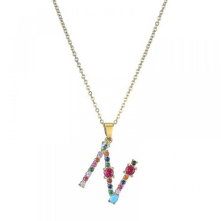 Halsband för kvinnor - Halsband med engelsk bokstav N-hänge med färgglada ädelstenar, nyckelbenkedja, dam smycken