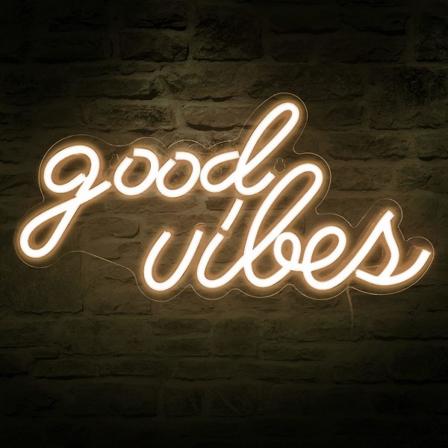 Good Vibes neonkyltti seinän sisustukseen, virtalähteenä USB neonvalo makuuhuoneen sisustukseen, lämmin valkoinen väri, 16,1" x 8,3" x 0,6"