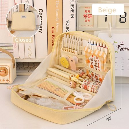 Klar Penalhus Pen Taske BEIGE LÆRDRET LÆRD