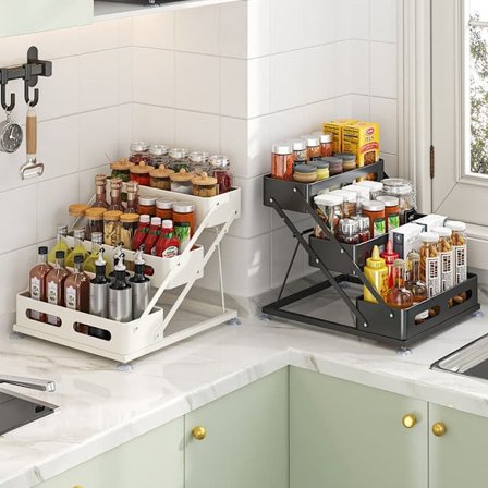 3-etagers justerbar køkkenopbevaringshylde – Krydderihylde i metal til bordplade & køkken_TF_TF