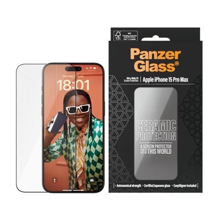 Panzer Ceramic Protection for iPhone 15 Pro Max | Ultra-Wide Fit w. EasyAligner PanzerGlass - High quality tempered glass screen protector