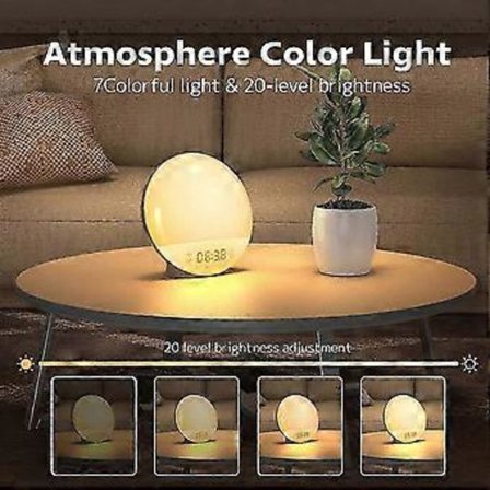 Väckarklocka med soluppgångs-/solnedgångsljus för personer som sover tungt