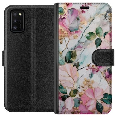Kompatibel Tegnebogsetui til Samsung Galaxy A41 Abstrakt marmormønster med blomster, blade og gyldne detaljer i bløde pastelfarver