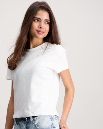 Tommy Hilfiger LINEN TEE SS Hvit T-skjorter Jente - Kids Brand Store