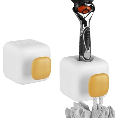 2-pak Vægmonteret Holder Barberkniv til Brusebad, Selvklæbende Praktisk Afløbsopbevaring Barbermaskineholder (Hvid & Gul)