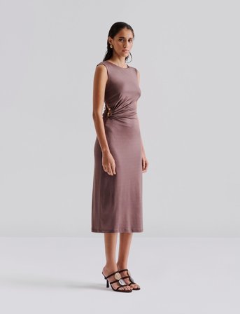 Malina Marquis Ruched Cut Out Jersey Midi Dress - Brown - S