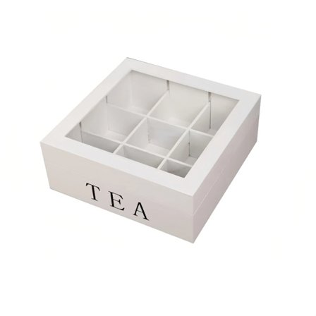 Trälåda för te med 9 fack, förvaringslåda för tepåsar, telåda med transparent lock, displayställ för teförvaring