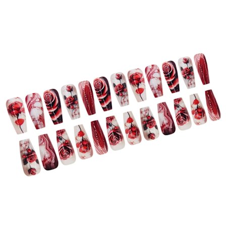 24x Glansiga Lösnaglar Blommor Press On Naglar Alla Hjärtans Dag Stick on Naglar