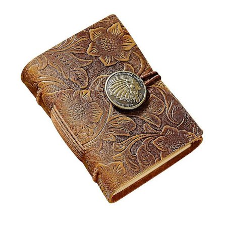 Dagbok i kohud med vintage-läder (Carved brown)