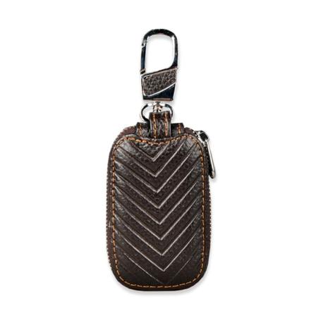 Et stykke (kaffefarve, ca. 8,5 cm × 5,2 cm) ægte læder bilnøgleetui