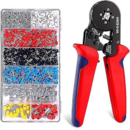 Krymptång med 1200 Isolerande Krympkontakter, Från 0,25 mm till 10 mm. Elektriker Tång, Verktyg, Elektriska Kontakter (Krymptång + 1200 Te