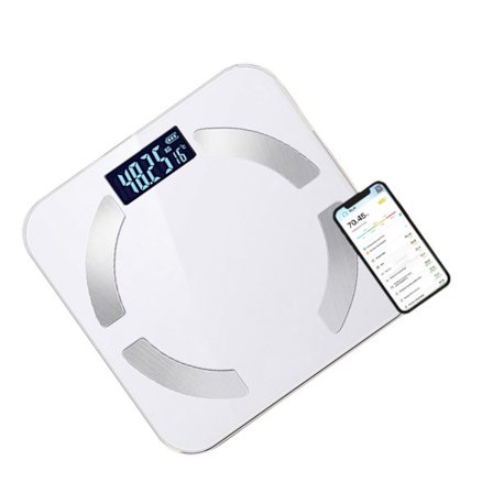 Genopladelig smart vægt med LCD-baggrundslys, Type-C 300mAH, Bluetooth 4.0+, 0.05kg nøjagtighed, hærdet glas White
