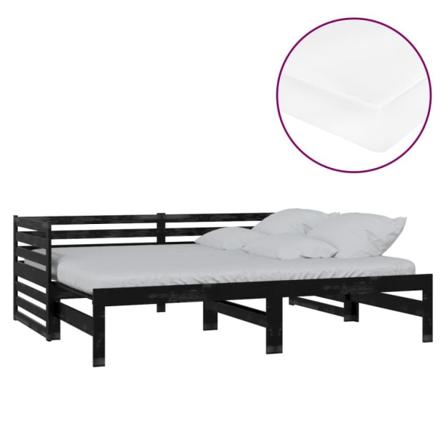 Vidaxl Dagbädd Utdragbar 2x(90x200) Cm Svart Massiv Furu Svart