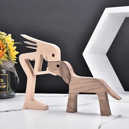 Trä mänskliga husdjur hund kreativ skulptur handgjorda hantverk statyett heminredning gåva A
