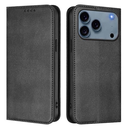 For iPhone 17 Pro Wallet Case Vintage Tekstur RFID-blokering Læder Telefon Beskyttelsesetui (Sort, Sort)