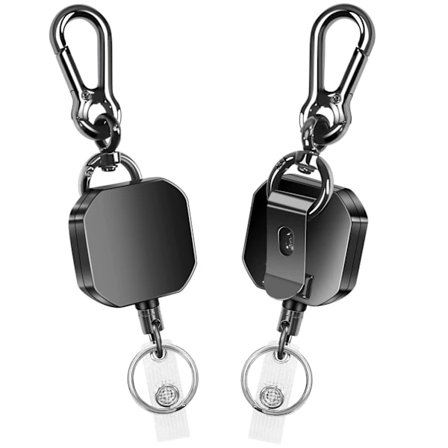 2 kpl Sisäänvedettäviä Avaimenperiä, Kestävä Metallinen ID-kortinpidike Avainrulla, Karabiner-avainperä Vyöklipsillä, 70 cm Teräksinen Sisäänvedettävä