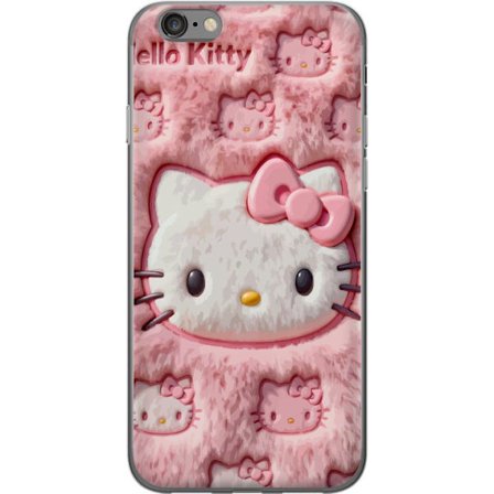 Kompatibel Mobilcover til Apple iPhone 6s Hello Kitty lyserød fluffy baggrund med ikonisk ansigt og kawaii-æstetik