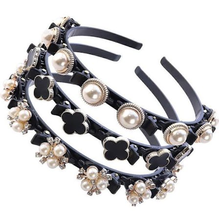 3 kpl strassiotsapanta helmiotsapanta kaksoisponnarihiusklipsi kaksikerroksinen kierrettävä hiusklipsi ontto punottu helmikoristeinen otsapanta 