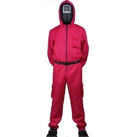 Squid Game Halloween Jul Cosplay Kostume Voksen Helkropsdragt Sæt med Maske Bælte og Handsker - Perfekt XS