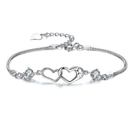 Hjärta av två zirkoner, justerbart armband i sterlingsilver