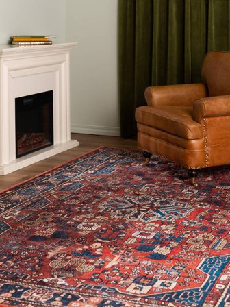 Medallion Washable Galaxy Oriental Rug - Rust Red/Blue 160X230 Cotton, Classic Style