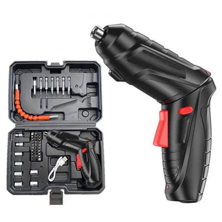 Mini genopladelig elektrisk skruetrækker 90°-180° roterende håndtag LED trådløs skruetrækker boremaskine elektrisk skruetrækker