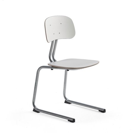 Klassenzimmerstuhl YNGVE, Kufengestell, silber, weiß, H 460 mm