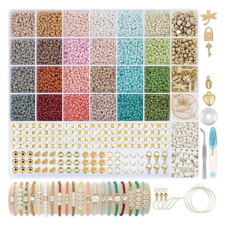 3 mm glassfrøperler for armbåndfremstilling, armbåndsett med 24 farger, DIY-kunsthåndverk for 6-1 år