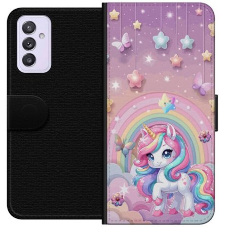 Kompatibelt Lommeboketui til Samsung Galaxy A82 5G Magisk enhjørning med regnbue manke, stjerner og sommerfugler mot en pastellhimmel med skyer