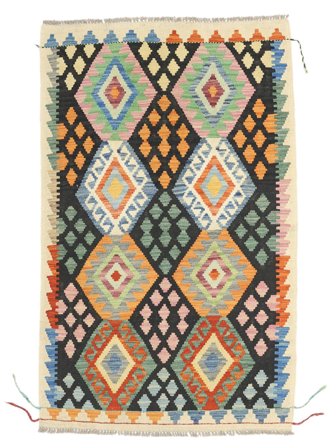 Tissé À La Main Kilim Afghan Old Style Tapis 102X158 De Laine Noir/Jaune Petit