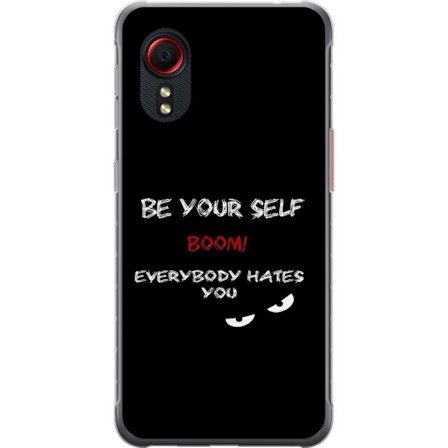 Kompatibelt Mobildeksel til Samsung Galaxy Xcover 5 Mørk minimalistisk tekstillustrasjon med ironisk budskap og truende øyne i svart kontrast