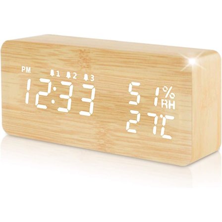 Acelectronic Træ LED Vækkeur, Digitalt Ur Digital Vækkeur Elektrisk Træ Vækkeur med Dato Temperatur Kalender Luftfugtighed