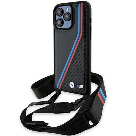 BMW M Edition Carbon Tricolor Lines & Strap-fodral för iPhone 15 Pro Max - svart