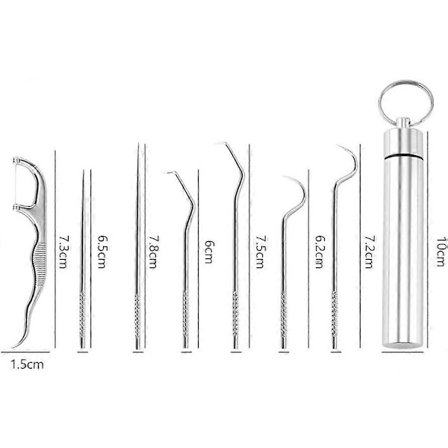 Hammastikku, 7 kpl Metallinen hammastikku, Titaani hammastikku, Ruostumaton teräs hammastikku, Kannettava hammastikku, Titaani tasku hammastikun 