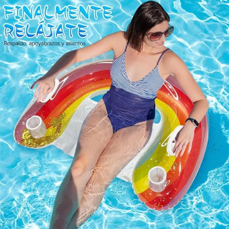 1 st Uppblåsbar U-formad Regnbågsglitter Sits Flytande Rad